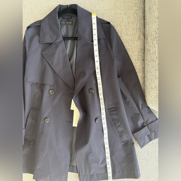 Zara Navy Blue Belted Midi Trench Coat Size Small – Brand New - Picture 9 of 13